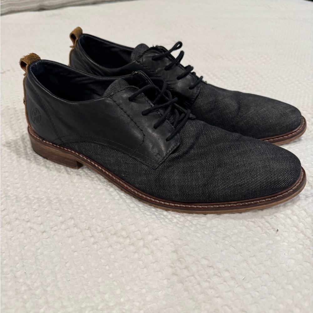 Men's Black Leather and Fabric Oxford Shoes
